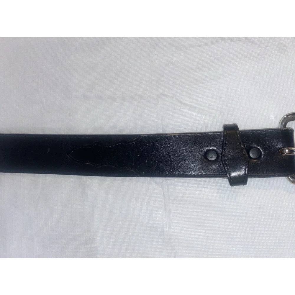 Men's 3D Western Black Leather Belt  Waist Size 44 Made In USA
